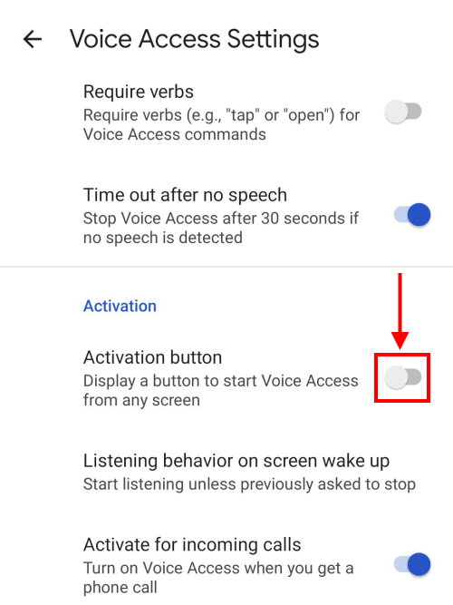 Tap the toggle switch for Activation button to turn it on